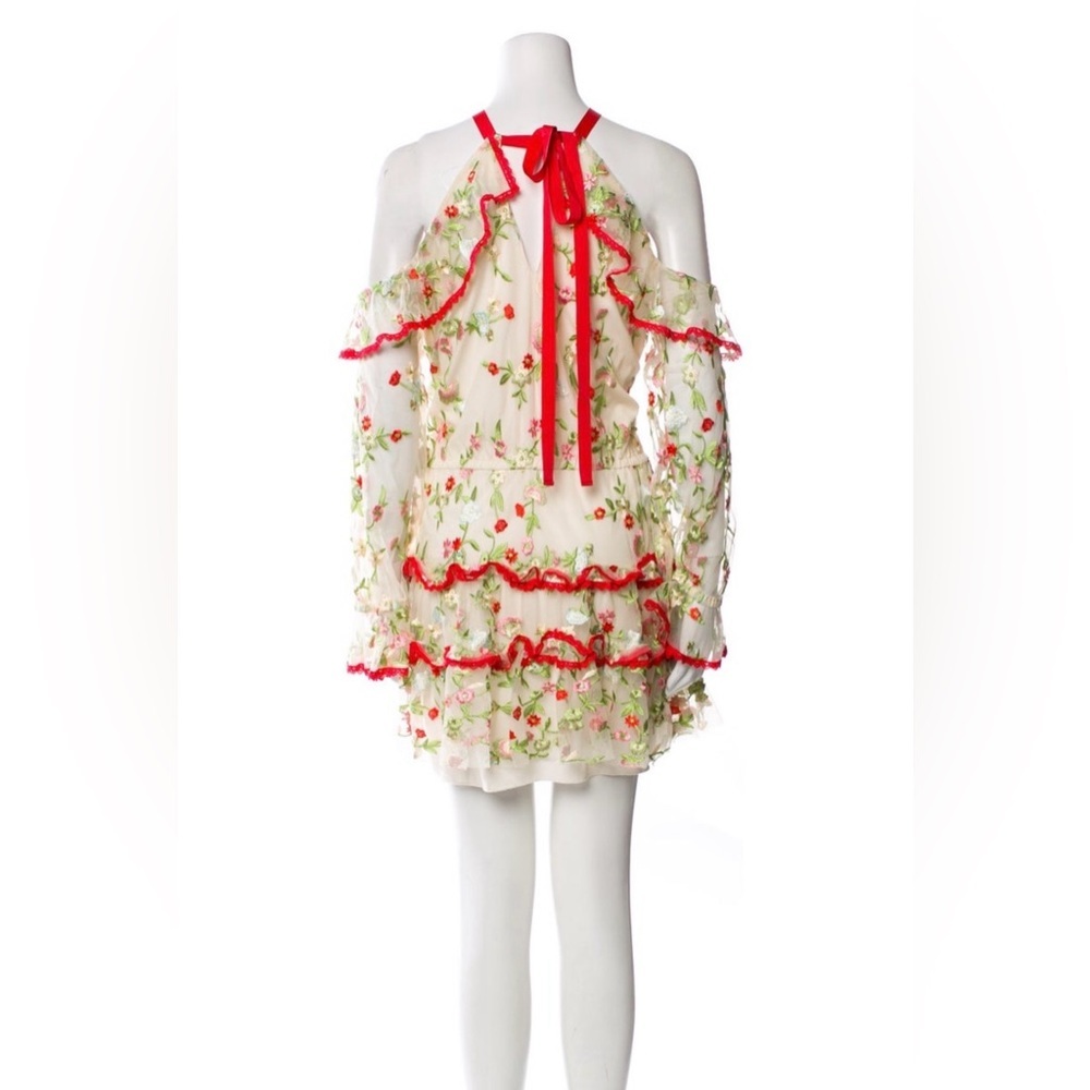 Alexis Floral Off Shoulder Mini Dress Ruffle Red Cream Small - Picture 5 of 11